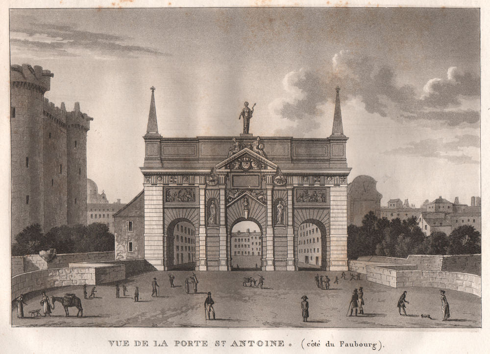 PARIS. Porte Saint-Antoine (Côtè du Faubourg) . Aquatint 1808 old print